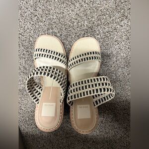 Brand NWT Dolce Vita Cream & Black Woven Double-Strap Slide Sandals